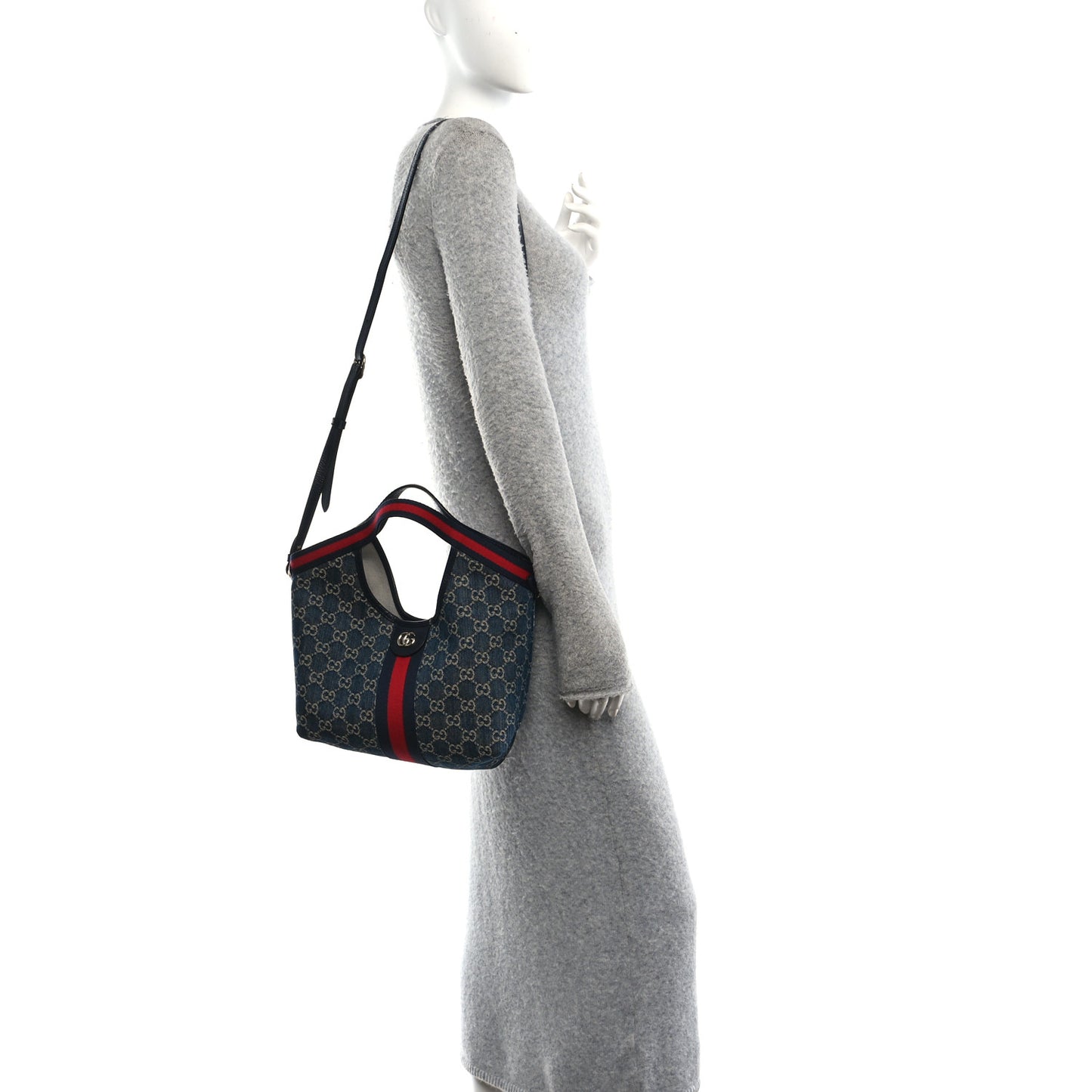 Denim GG Monogram Web Small Giglio Tote Blue White