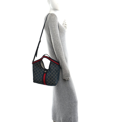 Gucci Denim GG Monogram Web Small Giglio Tote Blue White 2 of 11