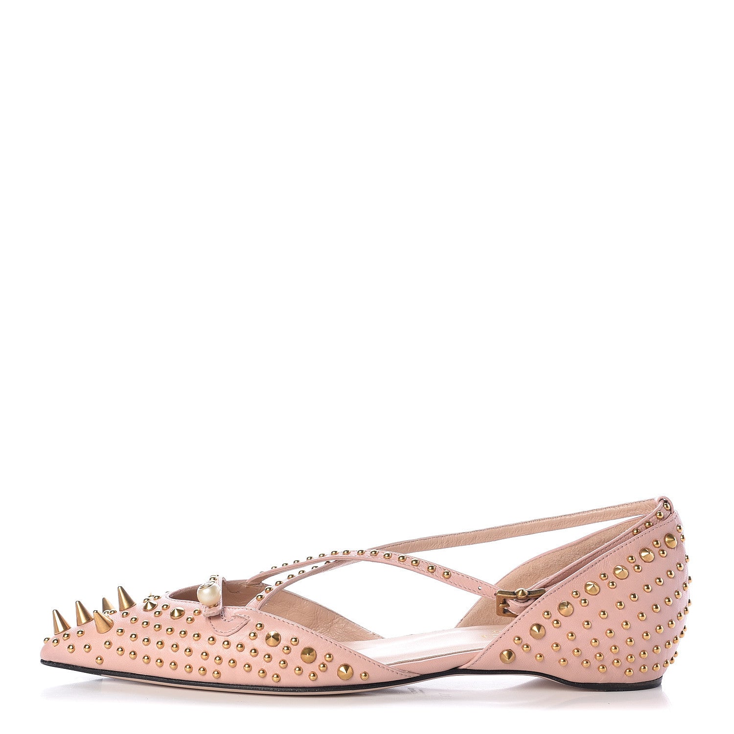 Gucci Malaga Kid Studded Pointed Toe Unia Flats 37 Perfect Pink 1 of 9