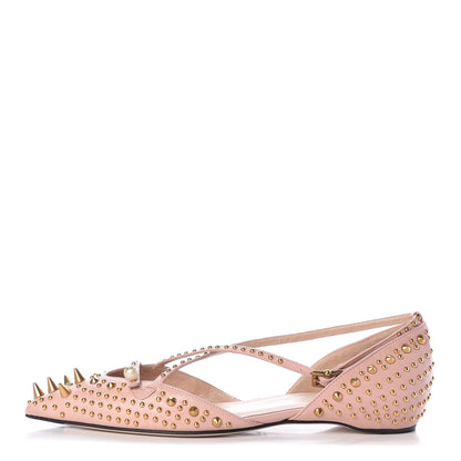 Gucci Malaga Kid Studded Pointed Toe Unia Flats 37 Perfect Pink 1 of 9