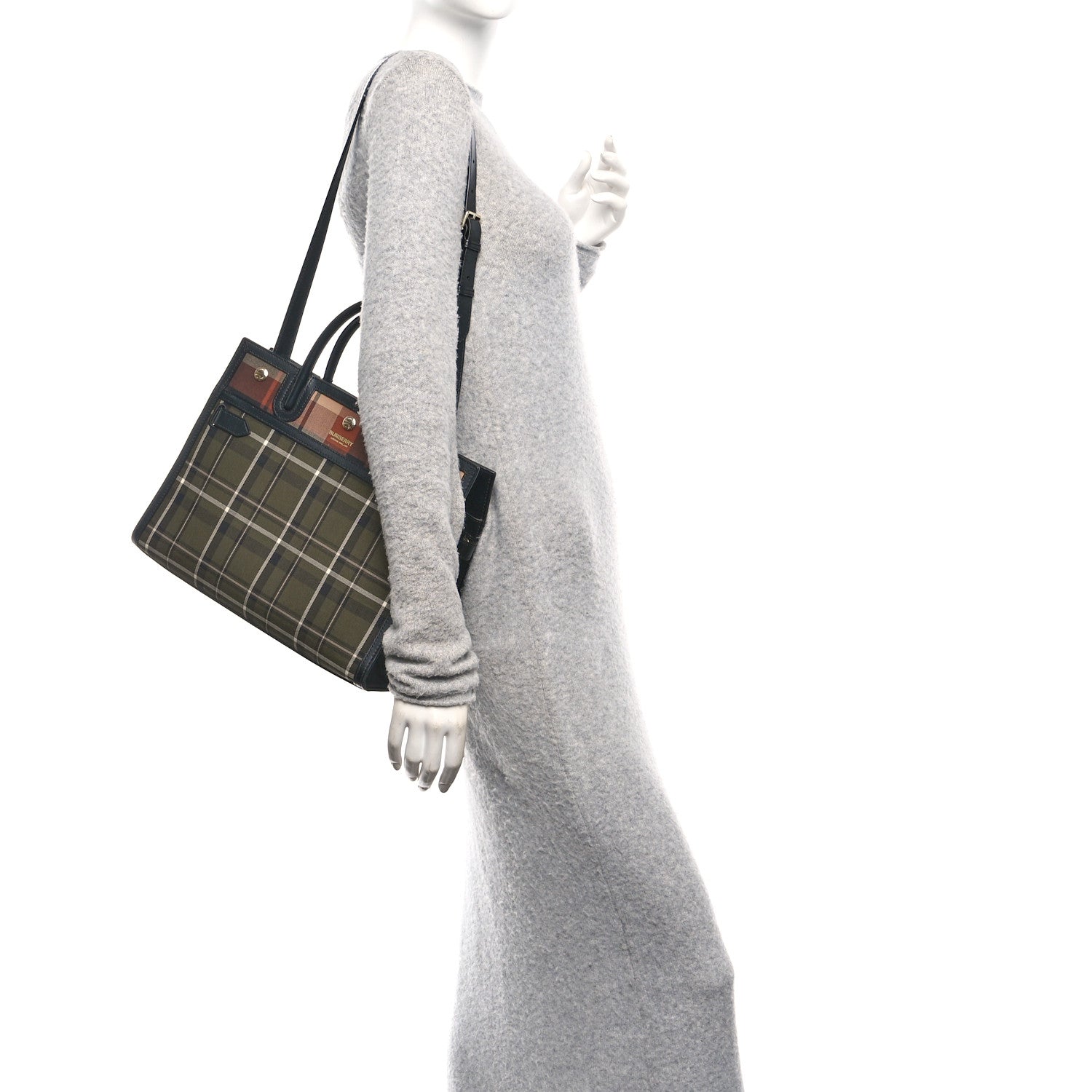 Burberry Wool Tartan Two Handle Title Bag Dark Green 2 of 9