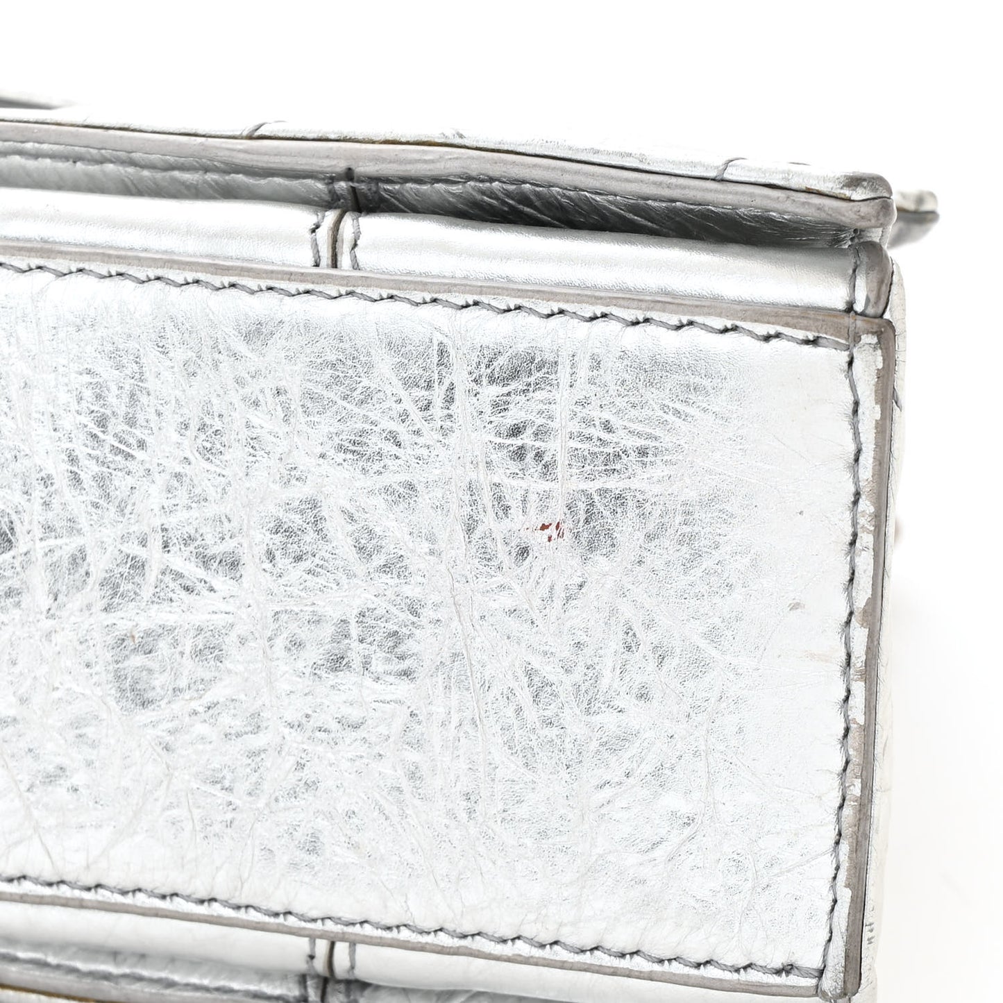 Crushed Calfskin Quilted Small Crush Chain Bag Silver