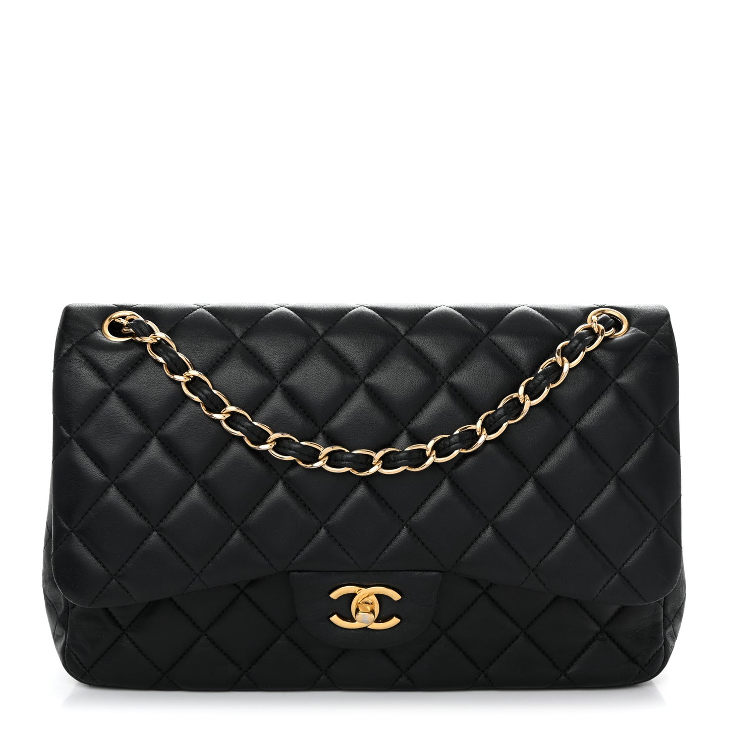 Lambskin Quilted Jumbo Double Flap Black