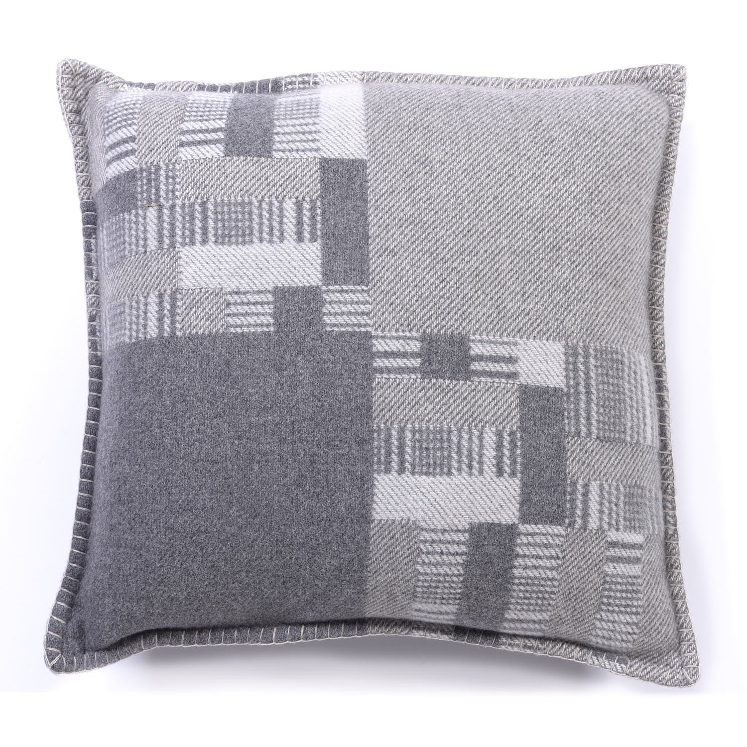 Hermes Wool Cashmere Avalon Paper Block Pillow Gris Acier 1 of 3