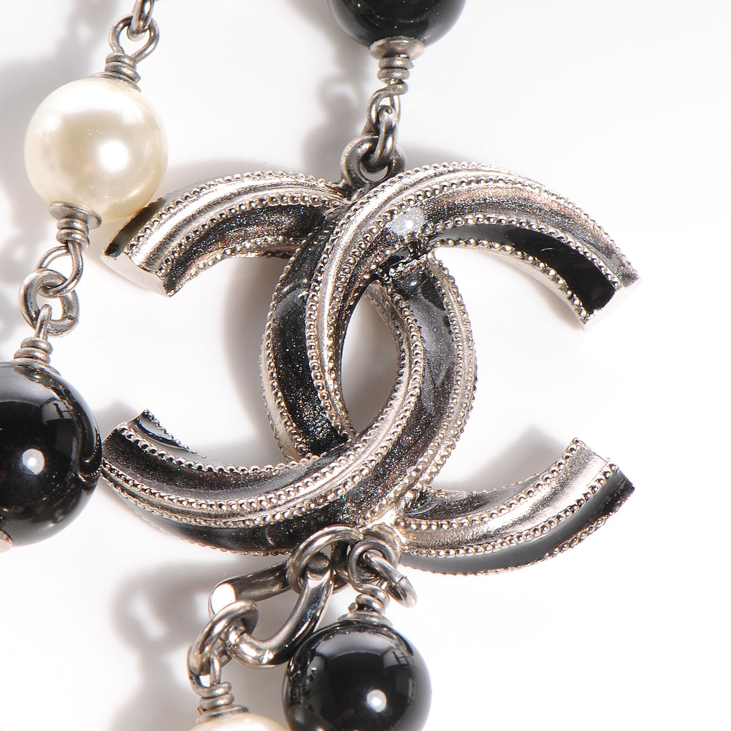Pearl Beaded CC Necklace Black White