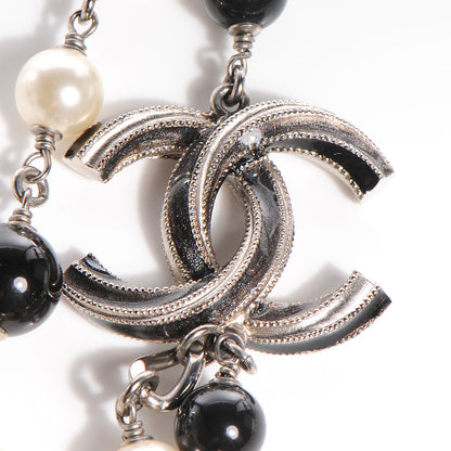 Chanel Pearl Beaded CC Necklace Black White 3 of 5