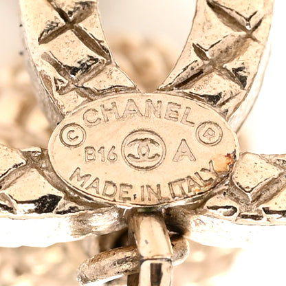 Chanel Metal Pearl Quilted CC Drop Earrings Gold White 4 of 4