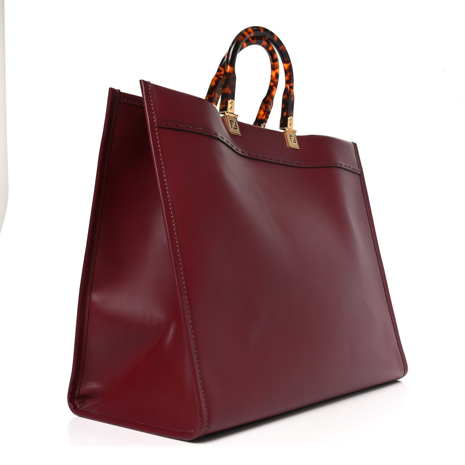 Fendi Vitello King Plexiglass Logo Embossed Large Fendi Sunshine Shopper Tote Barolo 3 of 9