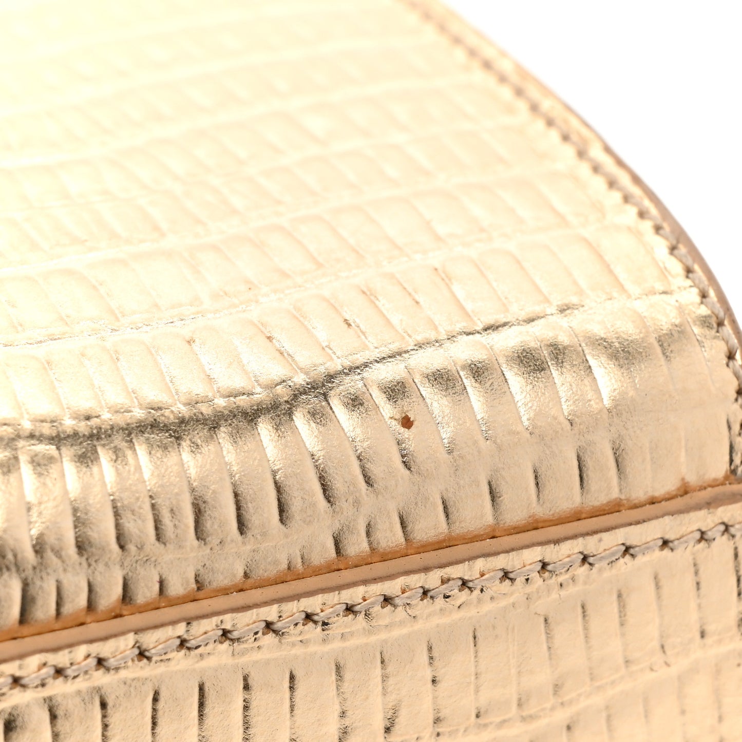 Metallic Calfskin Crocodile Embossed Small Classic Monogram Kate Tassel Satchel Gold