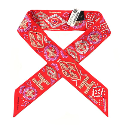 Hermes Silk Kelly En Perles Twilly Vermillon Parme 1 of 3
