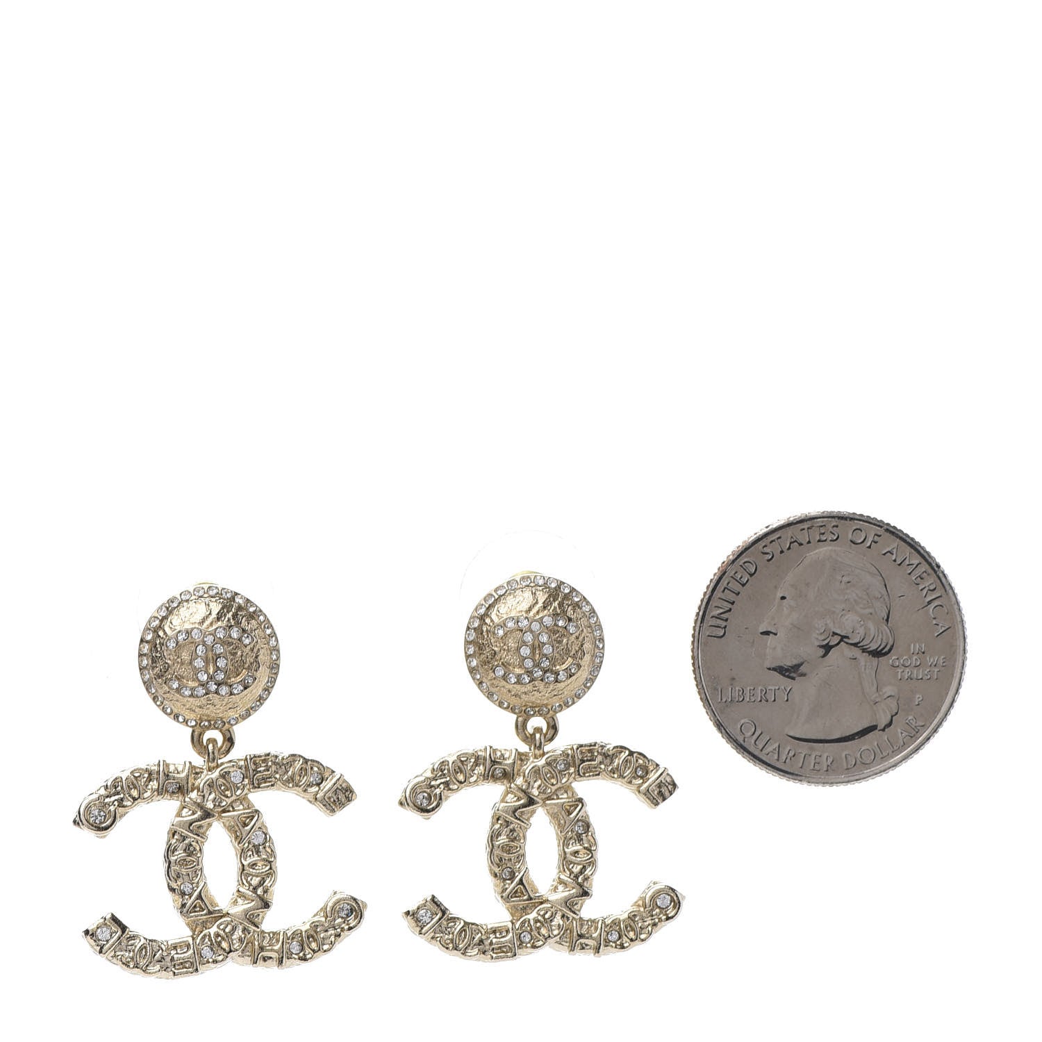 Chanel Crystal CC Drop Logo Earrings Gold 2 of 5