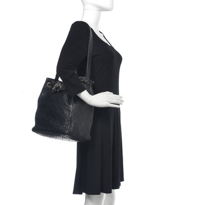 Chanel Lambskin Quilted Drawstring Bucket Bag Black 2 of 14