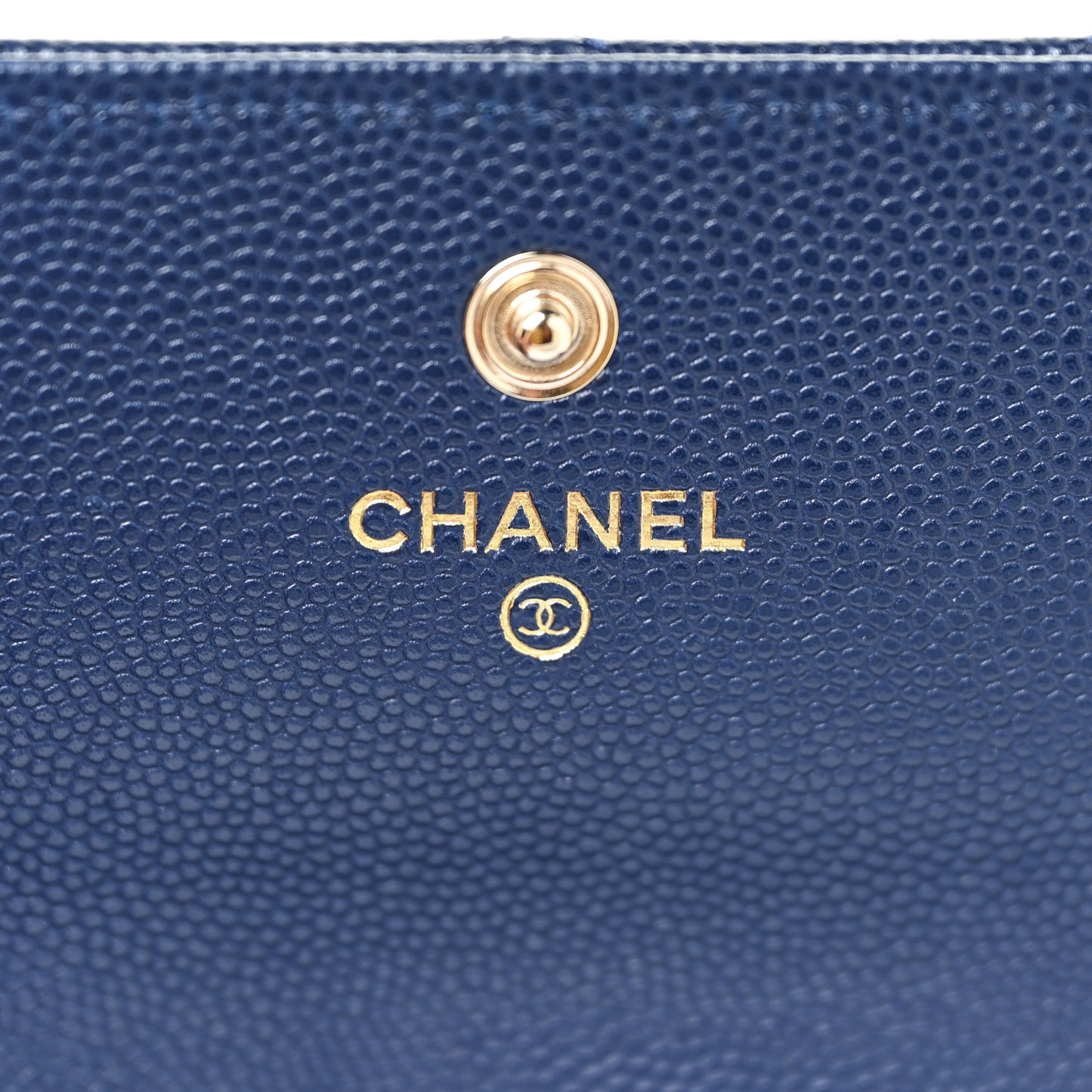 Caviar Quilted Crystal Long Flap Wallet Navy Blue