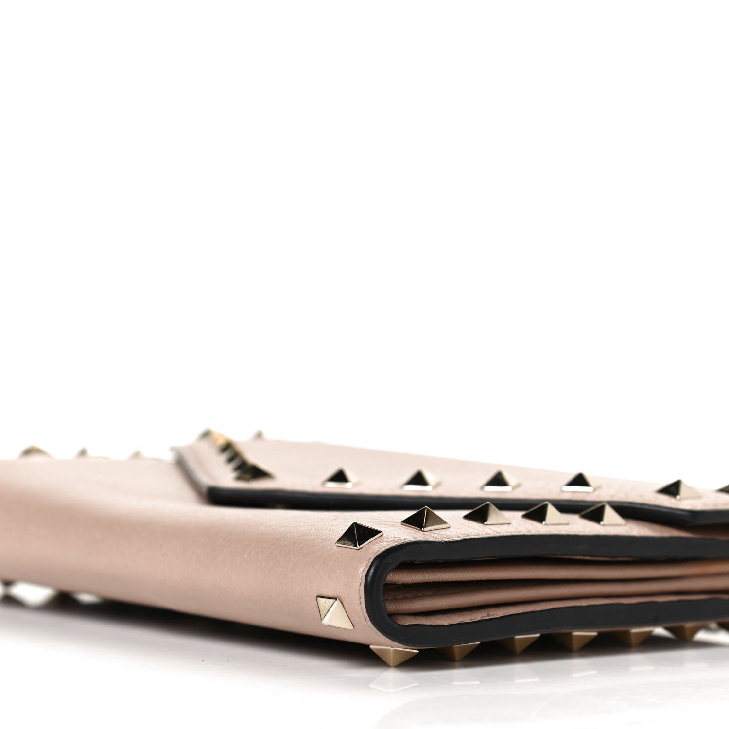 Valentino Garavani Pebbled Calfskin Rockstud Envelope Wallet on Chain Poudre 9 of 9