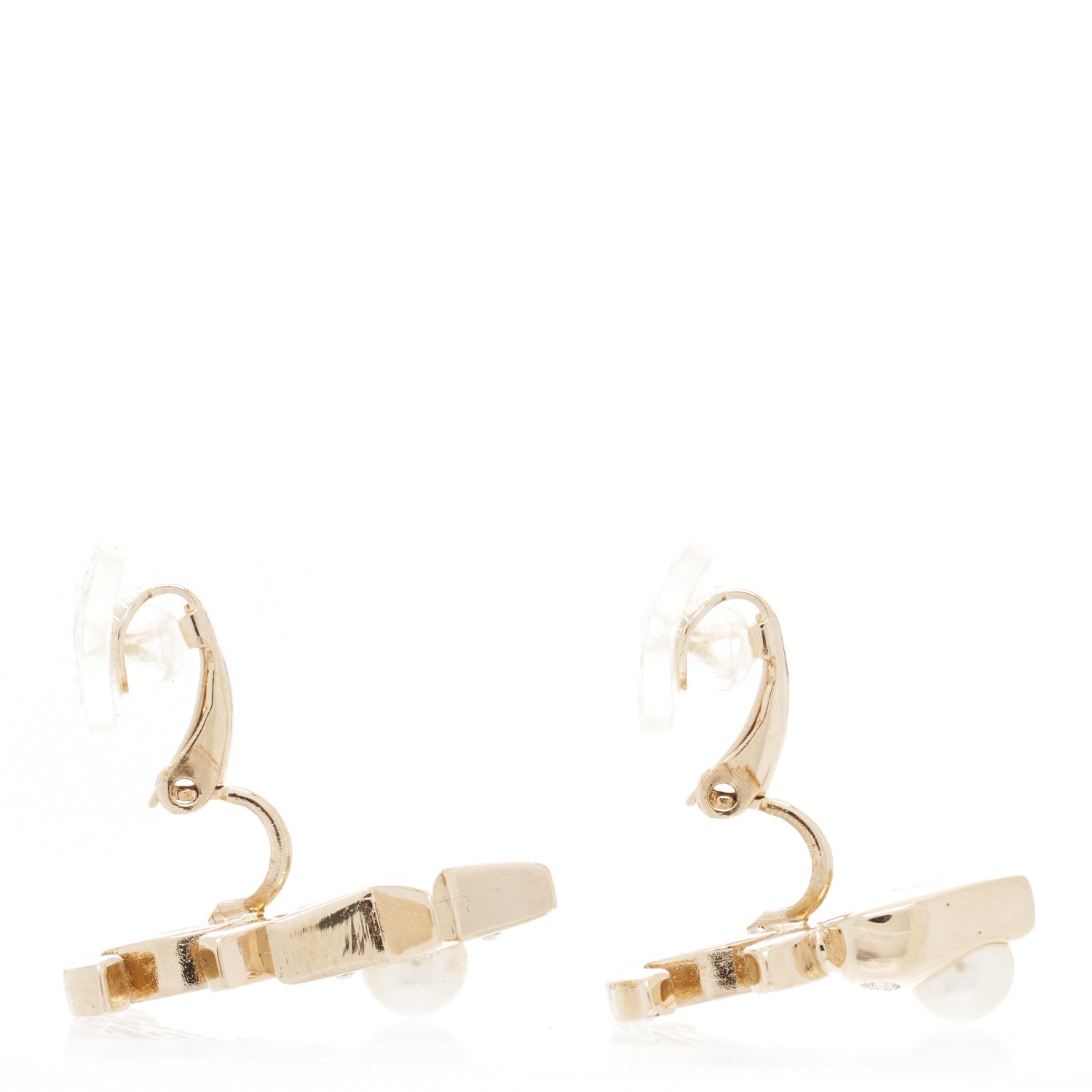 Chanel Crystal CC Star Heart Clip On Earrings Gold 3 of 5