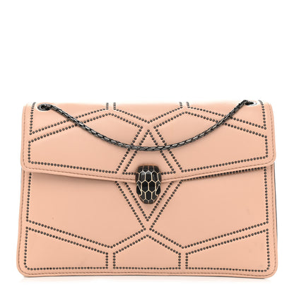 Bulgari Calfskin Studded Serpenti Forever Crossbody Bag Beige 3 of 9