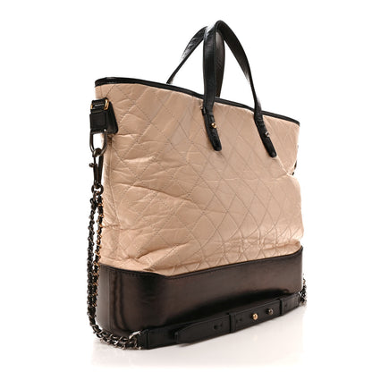 Chanel Aged Calfskin Quilted Large Gabrielle Shopping Tote Beige Black 3 of 11