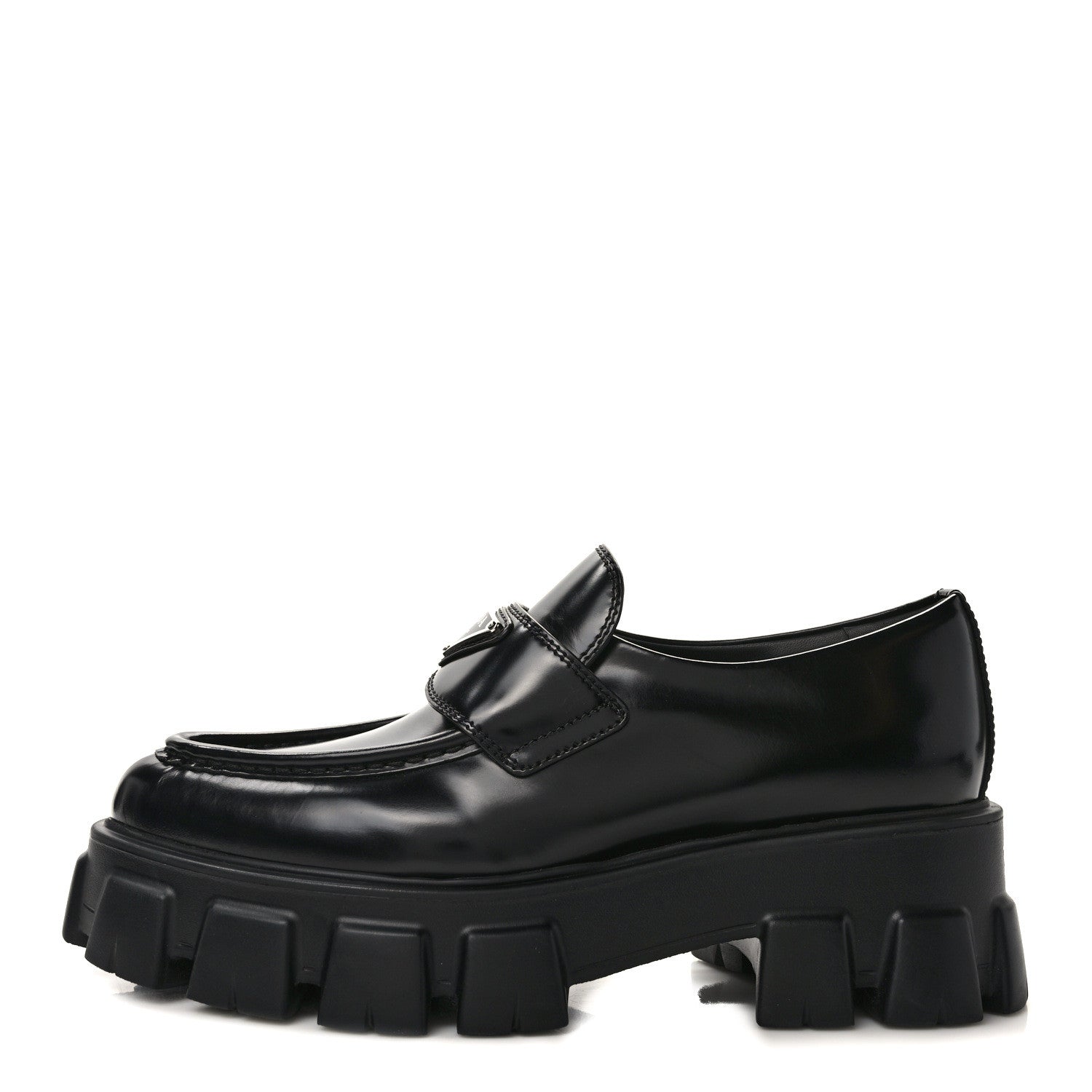 Prada Spazzolato Triangle Logo Monolith Pointy 55mm Loafers 38 Black 1 of 9