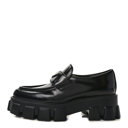 Prada Spazzolato Triangle Logo Monolith Pointy 55mm Loafers 38 Black 1 of 9