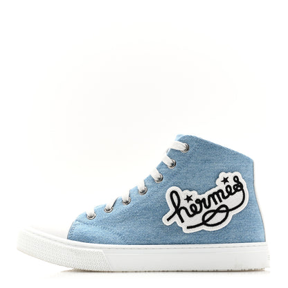 Hermes Denim Illico High Top Sneakers 36.5 Bleu Clair White 1 of 10
