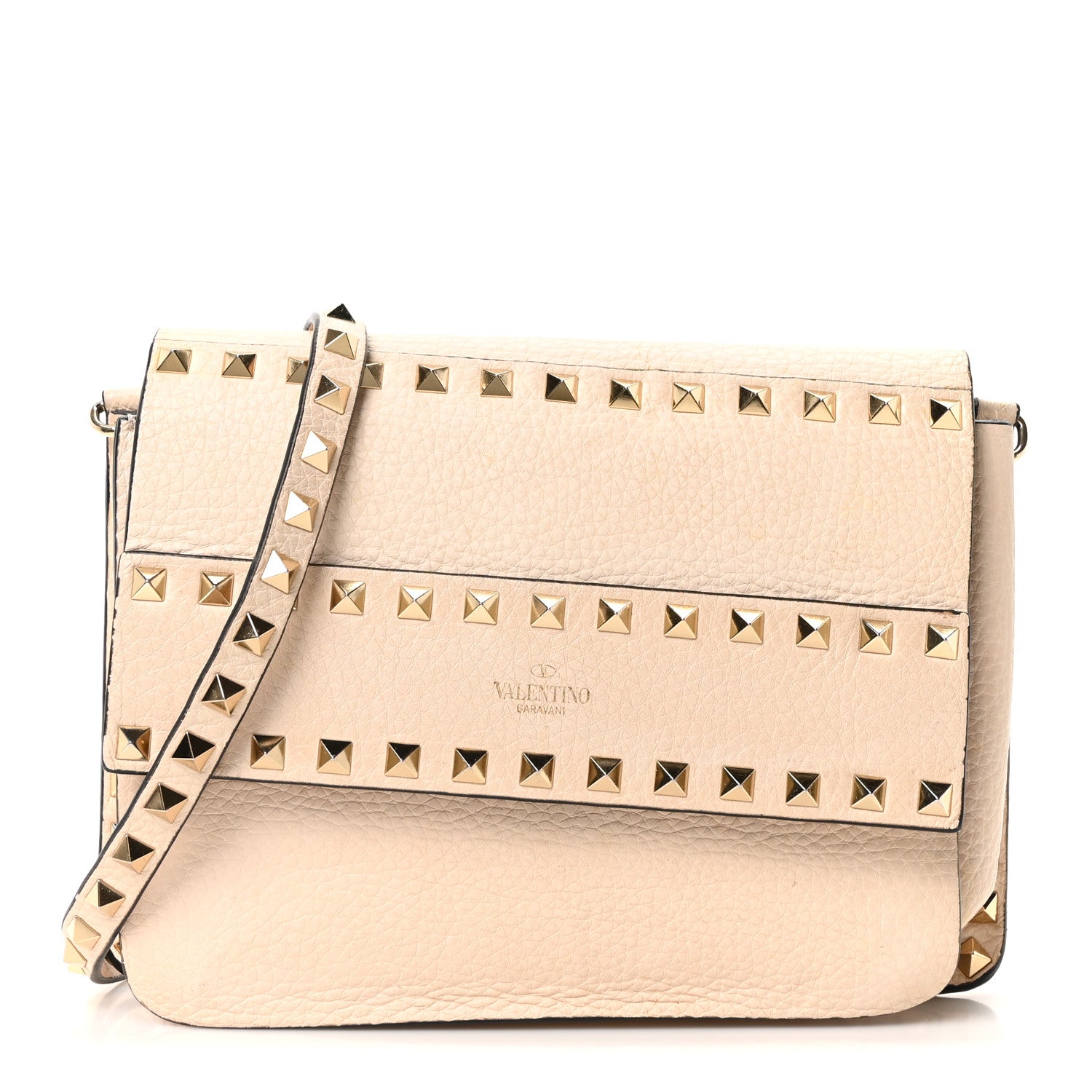 Valentino Garavani Pebbled Calfskin Rockstud Side Slip Crossbody Ivory 1 of 9
