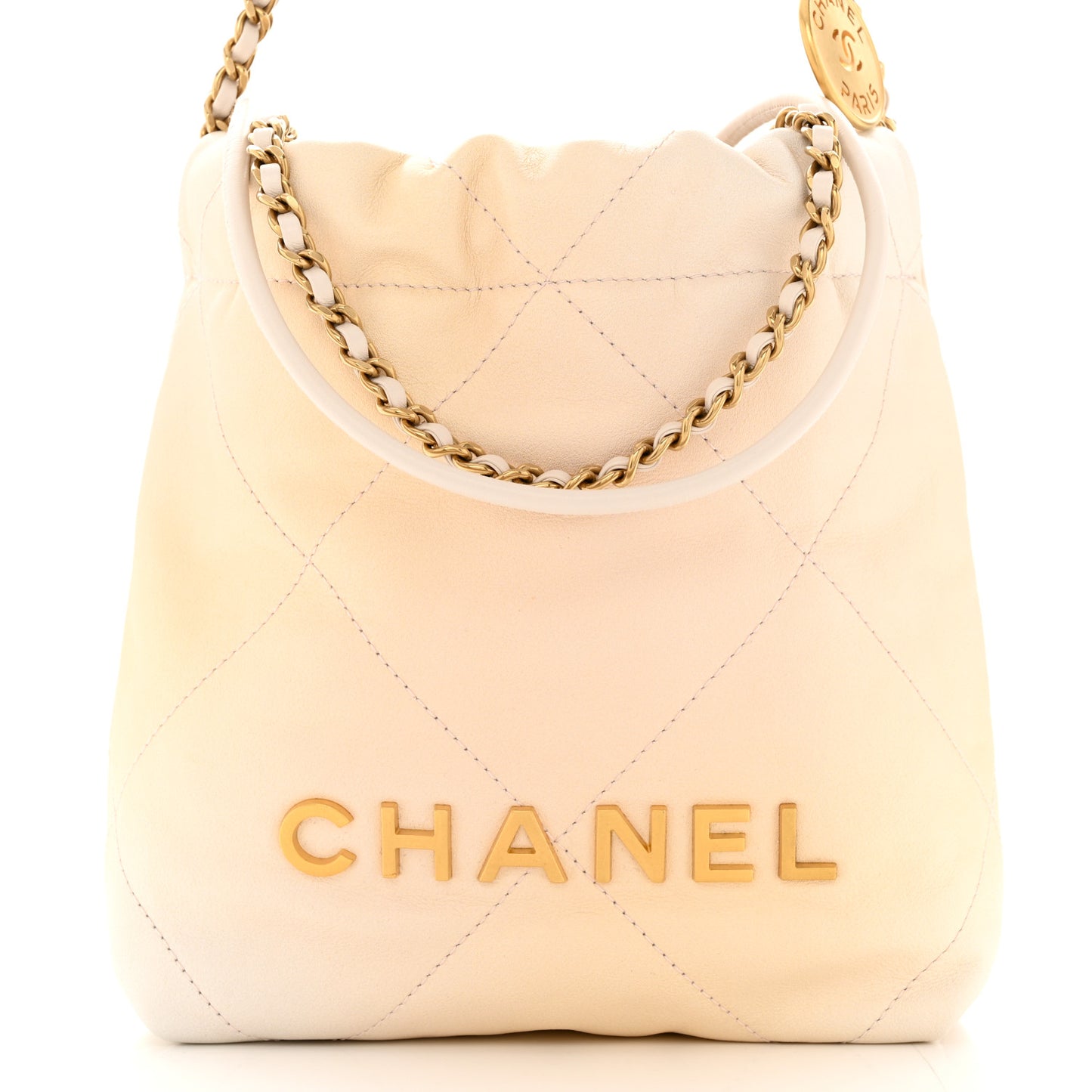 Pearly Shaded Calfskin Quilted Mini Chanel 22 Ecru Golden