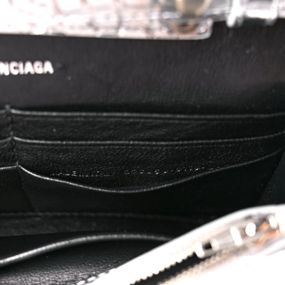 Balenciaga Metallic Calfskin Crocodile Embossed Hourglass Chain Bag Silver 7 of 11