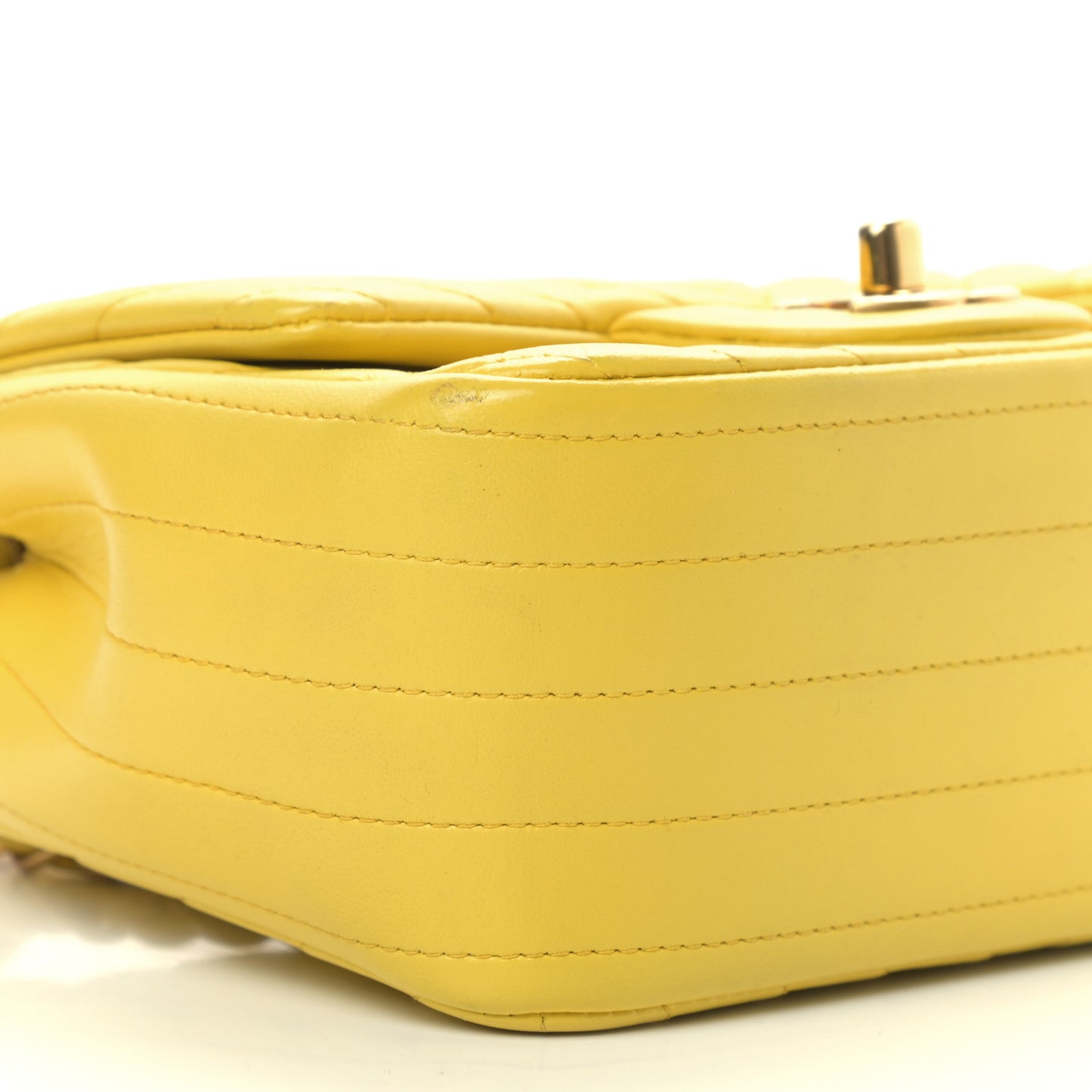 Lambskin Chevron Quilted Mini Square Flap Yellow
