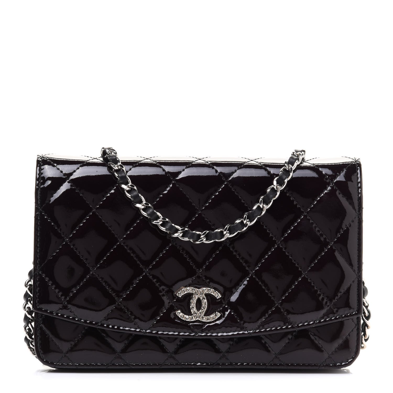 Chanel Patent Quilted Brilliant Wallet On Chain WOC Black 1 of 12
