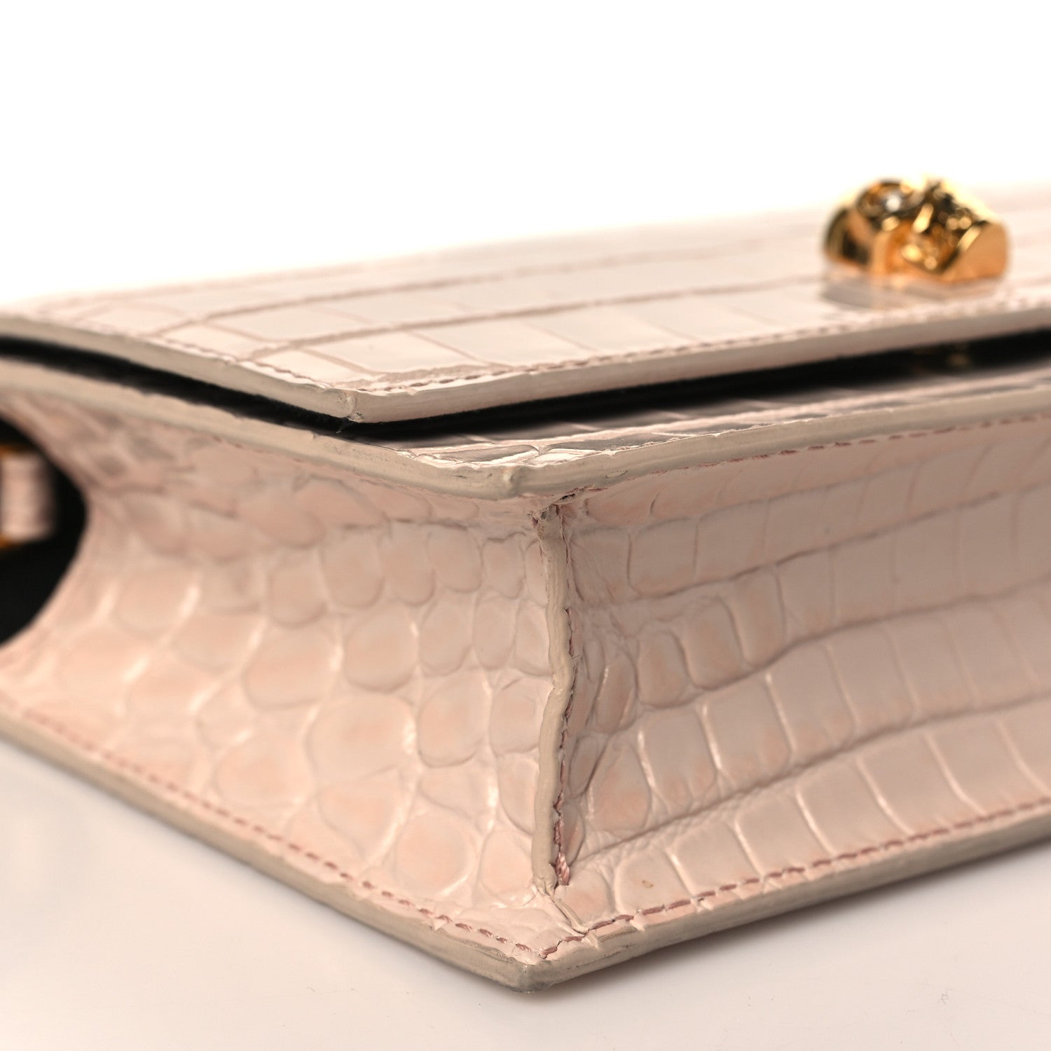 Alexander McQueen Calfskin Crocodile Embossed Skull Mini Crossbody Bag Pink 6 of 7