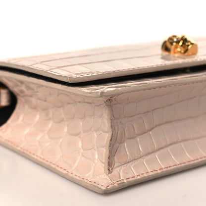 Alexander McQueen Calfskin Crocodile Embossed Skull Mini Crossbody Bag Pink 6 of 7