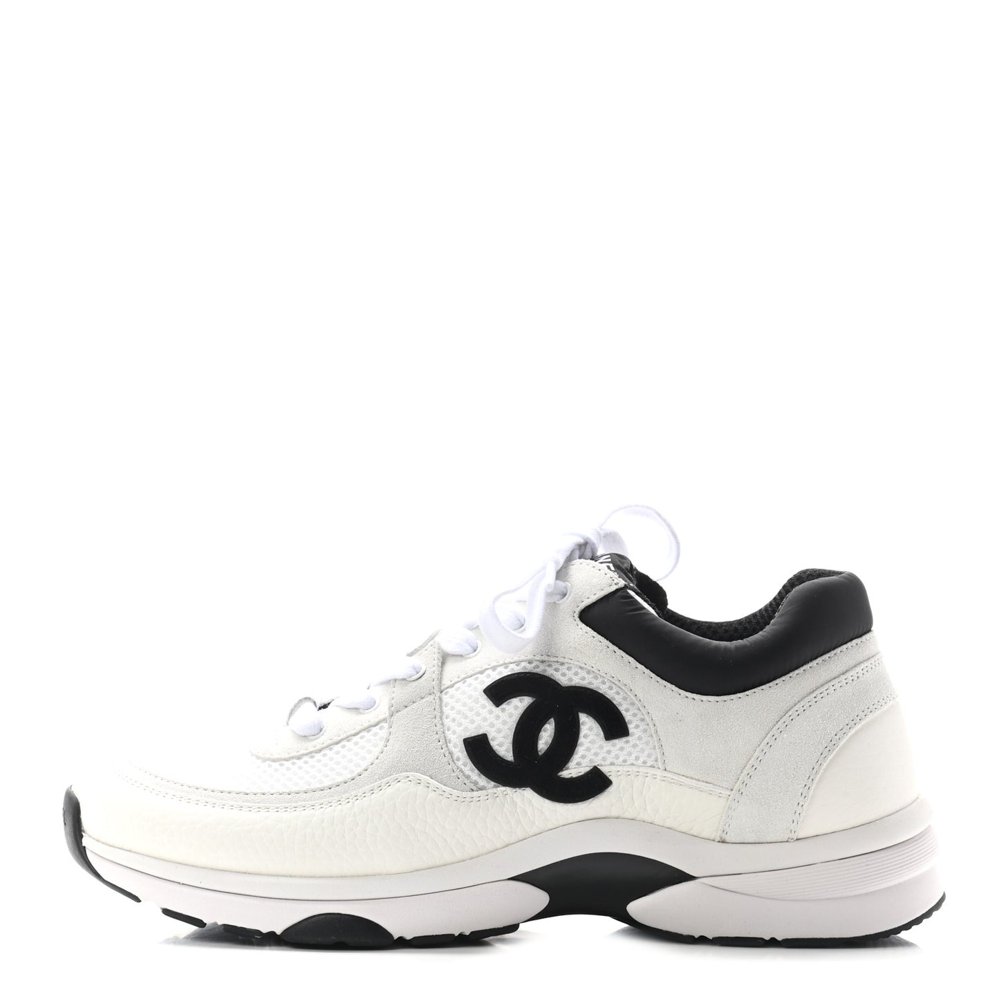 Mesh Suede Calfskin Grained Calfskin Womens CC Sneakers 40.5 White Black