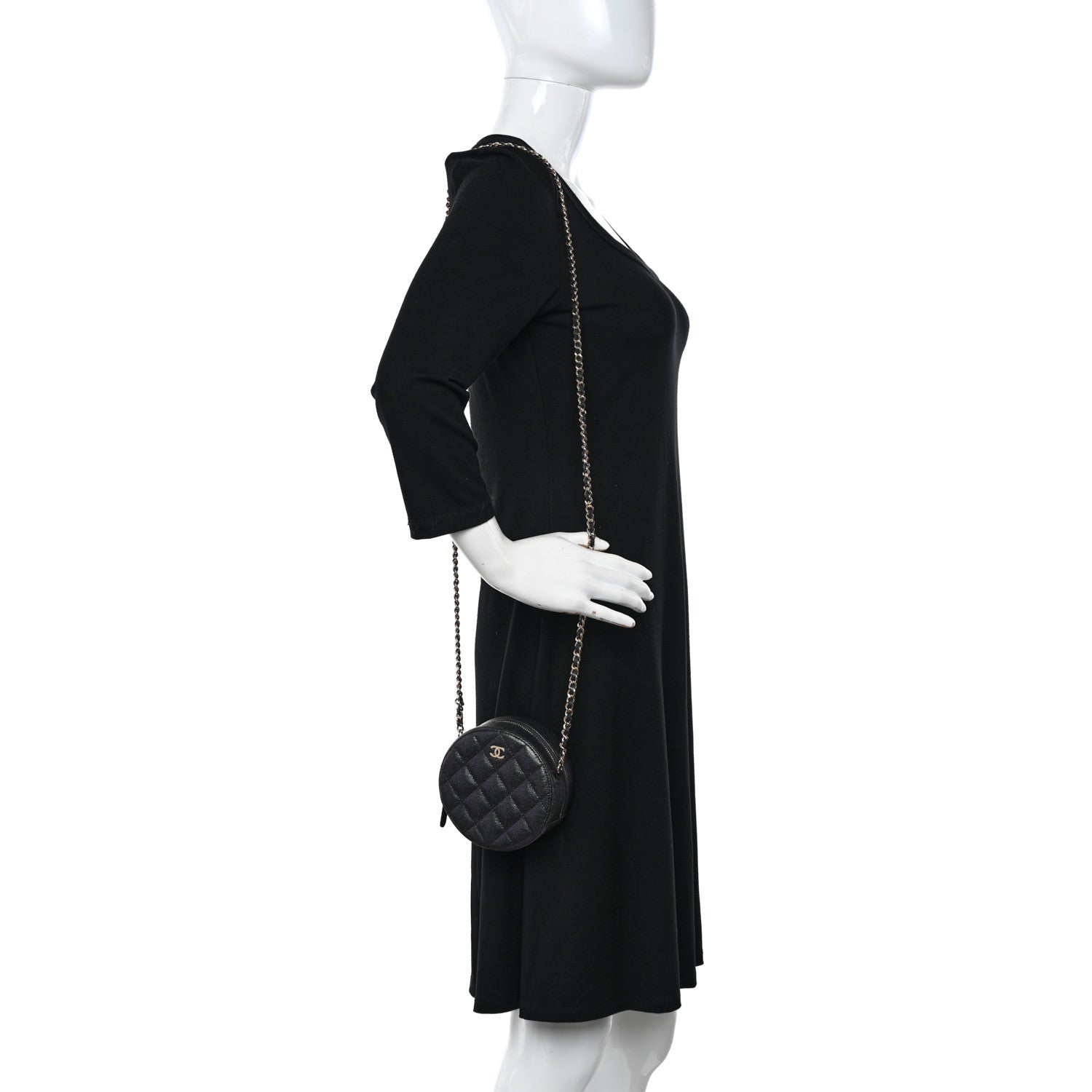 Chanel Iridescent Caviar Quilted Round Clutch With Chain Black 2 of 10