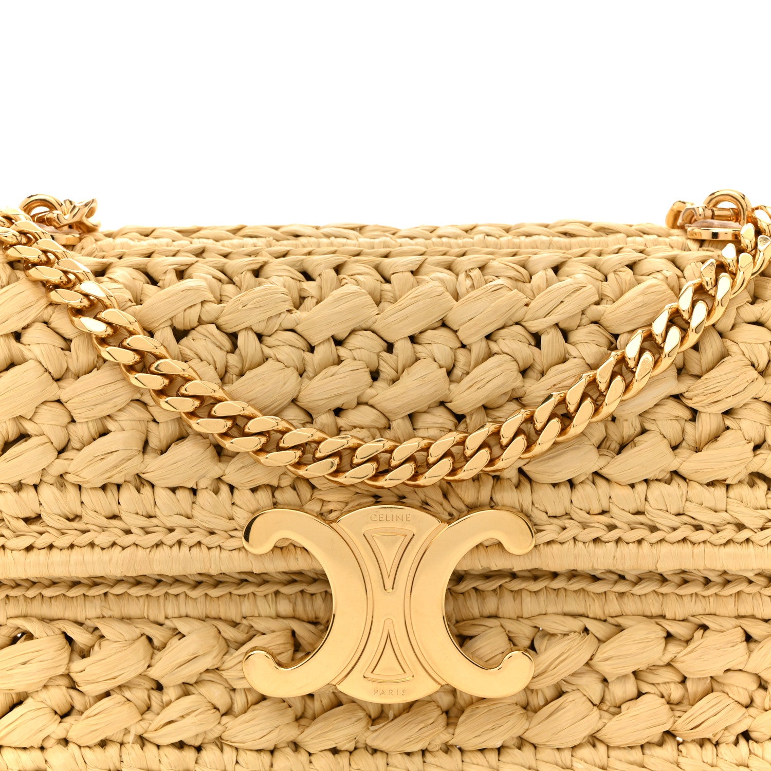 Celine Raffia Effect Claude Chain Shoulder Bag Natural 8 of 10
