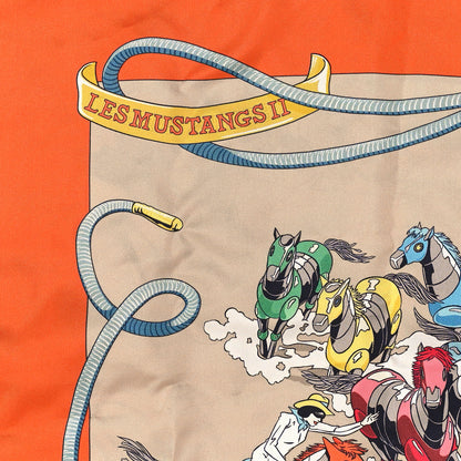 Hermes Silk Les Mustangs Double Face Scarf 90 Potiron Beige Multi 5 of 5