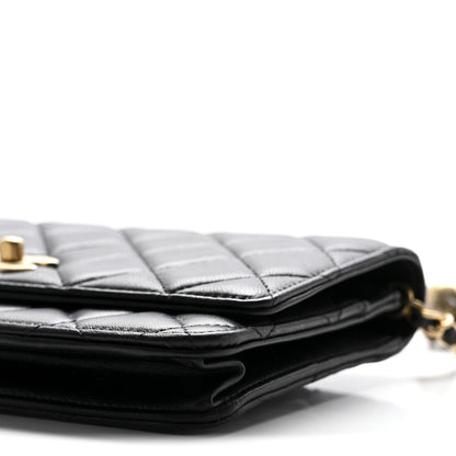 Chanel Lambskin Quilted CC Pearl Crush Wallet on Chain WOC Black 11 of 12