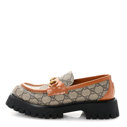 Gucci GG Supreme Monogram Cordovan Lux Womens Harald Horsebit 25mm Platform Loafers 39.5 Beige Ebony 1 of 10