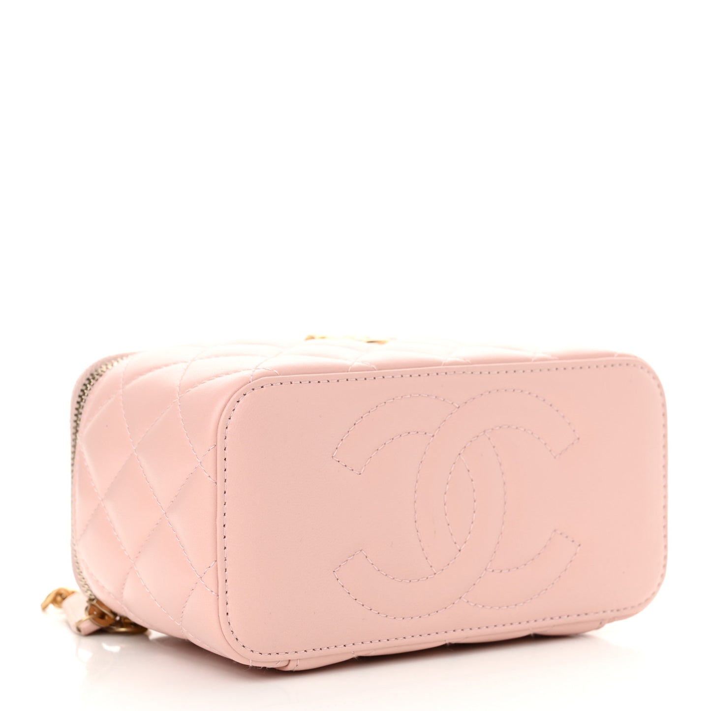Lambskin Quilted Sweet Camellia Small Vanity Case With Chain Pink
