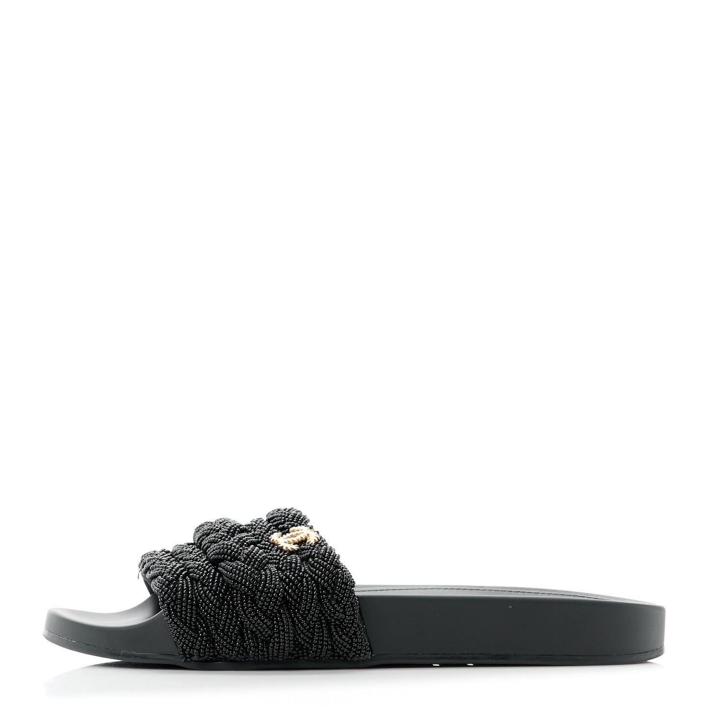 Lambskin Pearl Beaded Woven Slides 41 Black