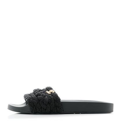 Chanel Lambskin Pearl Beaded Woven Slides 41 Black 2 of 17