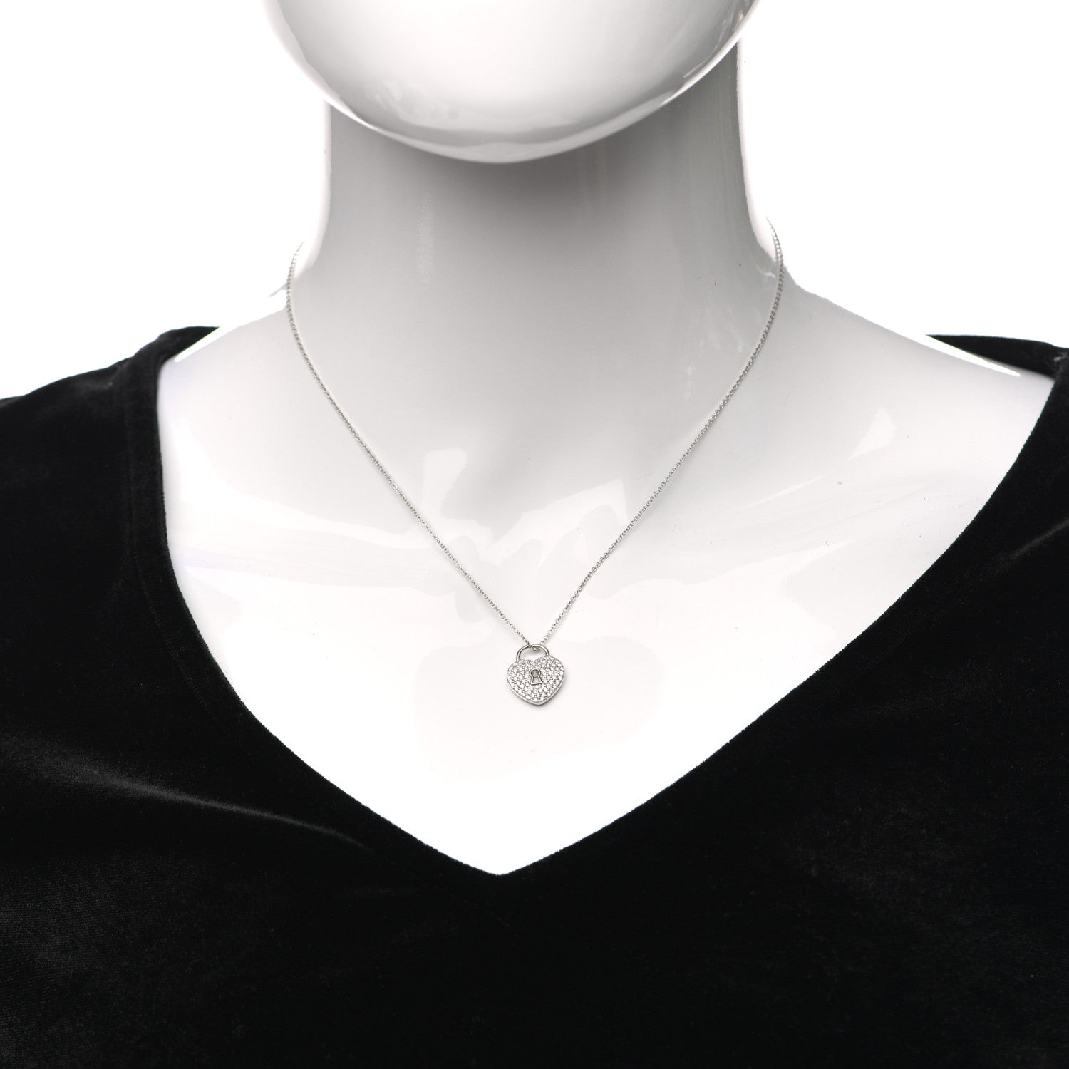 Tiffany Platinum Diamond Small Heart Lock Pendant Necklace 2 of 6