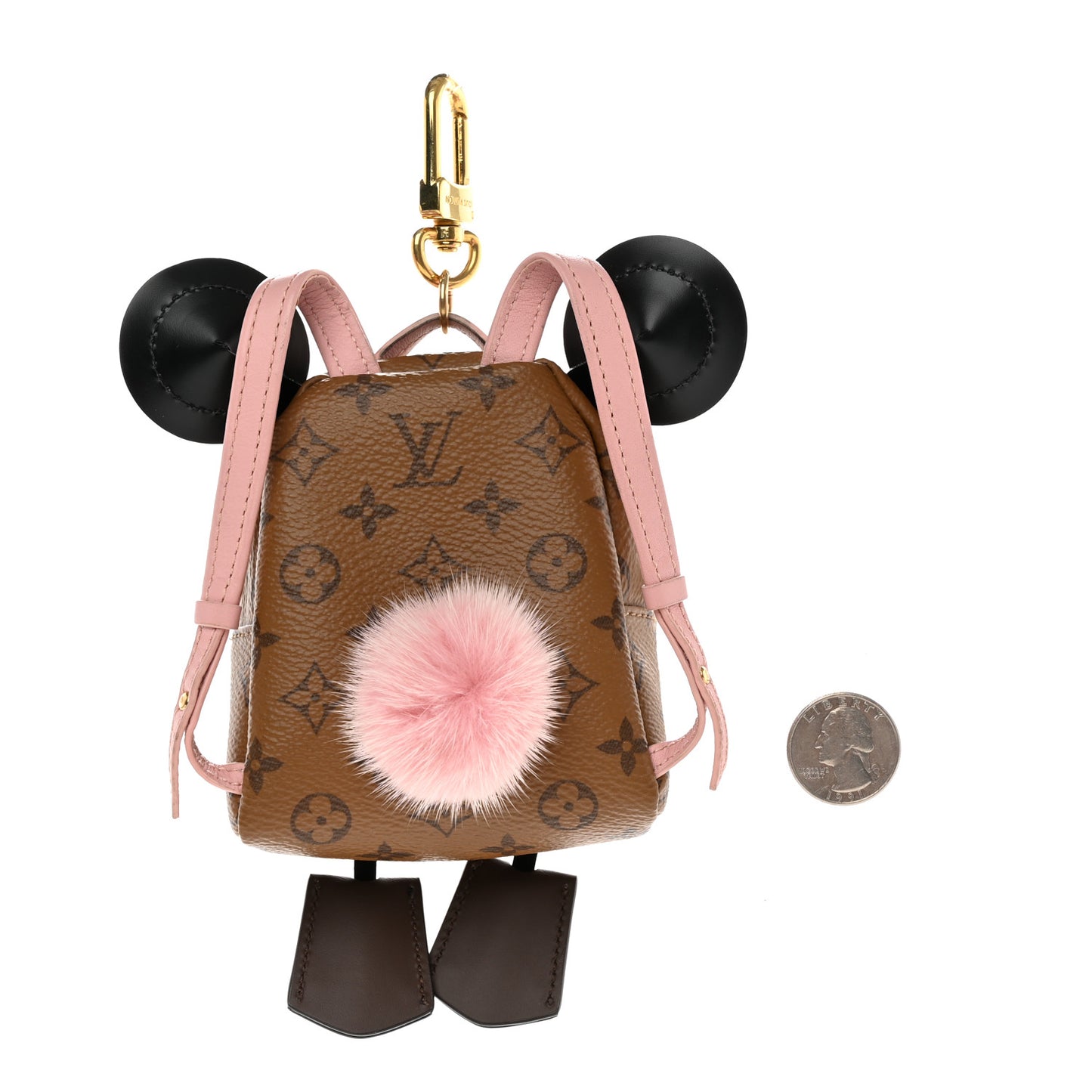 Monogram Calfskin Mink Fur Palm Springs Bear Bag Charm Key Holder Pink Brown