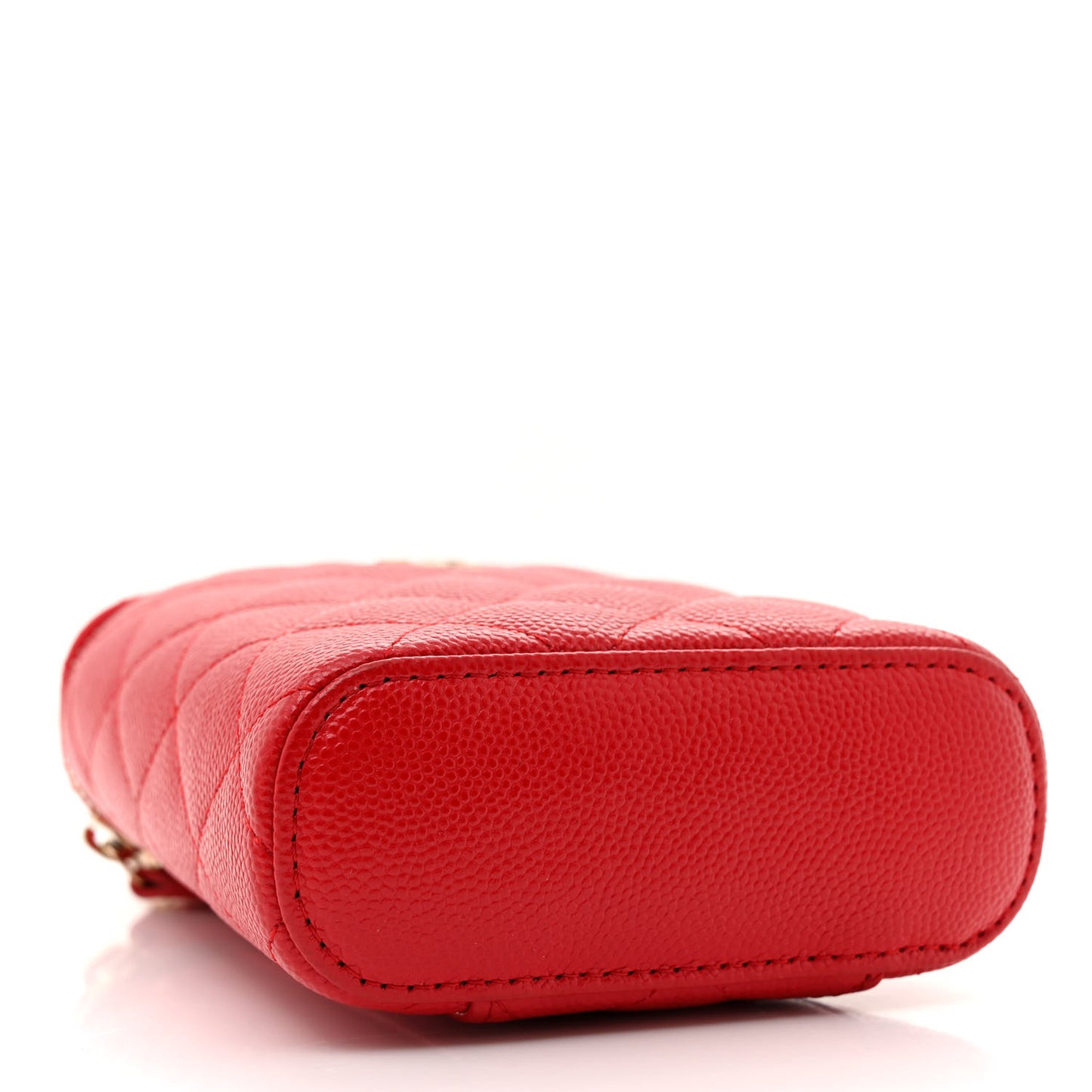 Caviar Quilted Small Vertical Coco Beauty Vanity Case With Chain Red