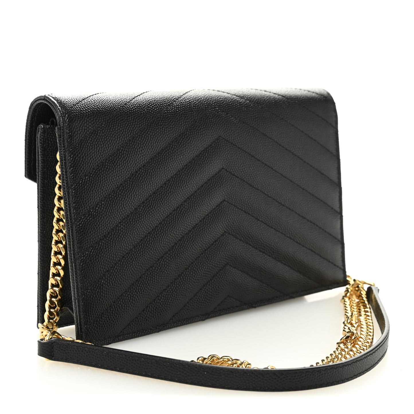 Grain De Poudre Matelasse Chevron Monogram Envelope Chain Wallet Black