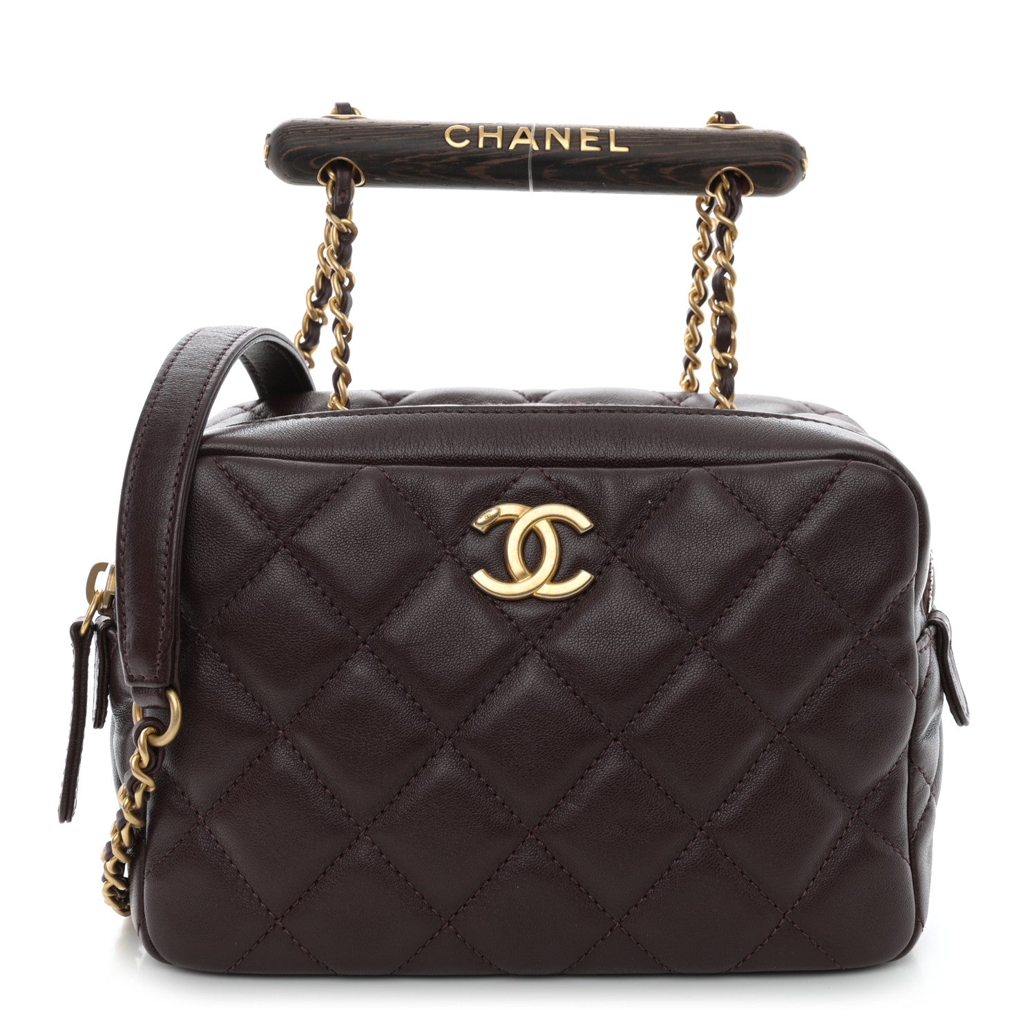 Chanel Lambskin Quilted Mini Wenge Wood Bowling Bag Burgundy 1 of 11