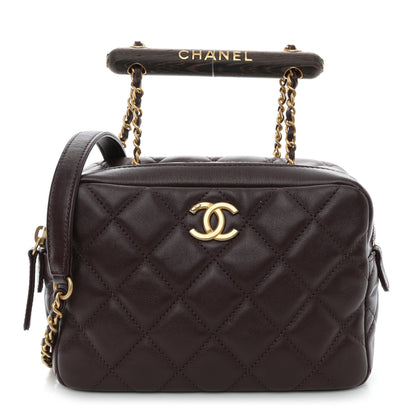 Chanel Lambskin Quilted Mini Wenge Wood Bowling Bag Burgundy 1 of 11