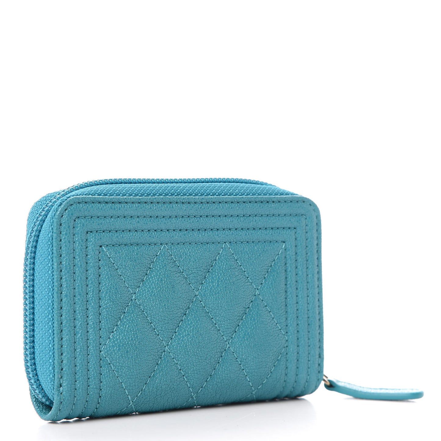Caviar Quilted Boy Zip Around Coin Purse Wallet Turquoise