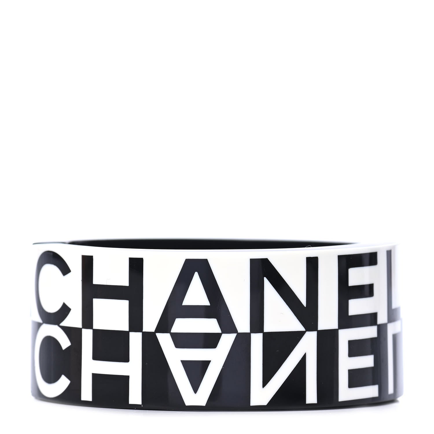 Chanel Resin CC Cuff Bracelet Black White 1 of 3