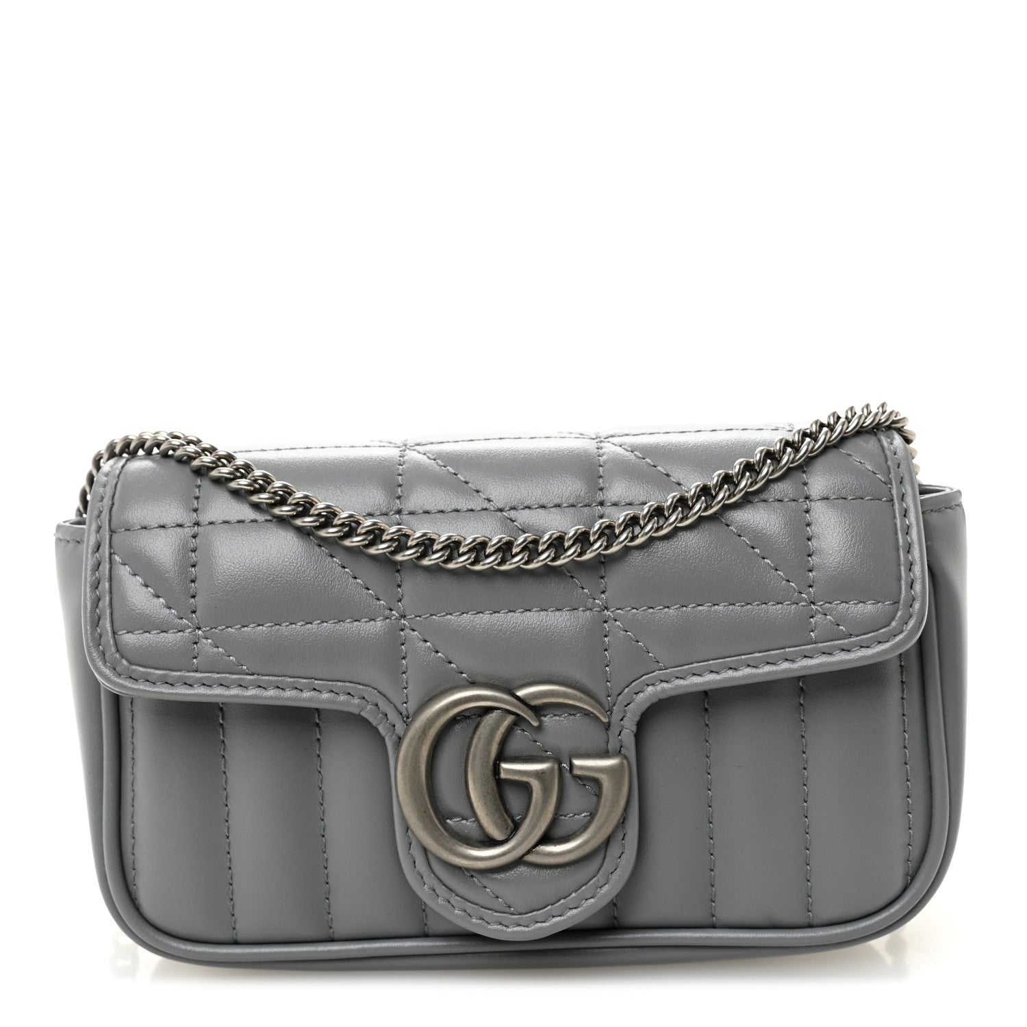 Gucci Calfskin Matelasse Aria Super Mini GG Marmont Shoulder Bag Deep Grey 1 of 11