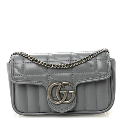 Gucci Calfskin Matelasse Aria Super Mini GG Marmont Shoulder Bag Deep Grey 1 of 11